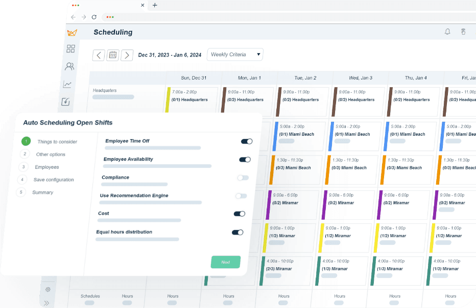 EasyClocking scheduling software dashboard with shift assignments