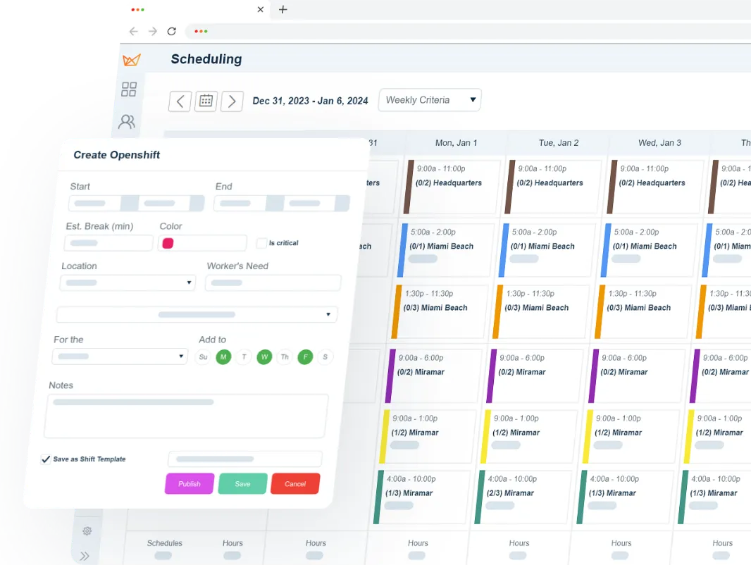 EasyClocking scheduling software dashboard showing shift management and overtime distribution
