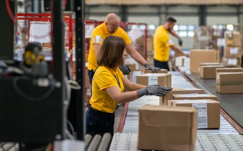 Warehouse workers on a conveyor belt — warehousing time tracking